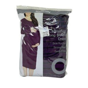 NEW Time and Tru Maternity LS Dress Large 12-14 Purple Black Stripes Semi-Fitted